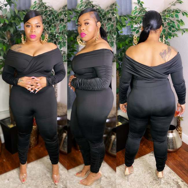 Plus Size Plain Color Strapless Stack Jumpsuit