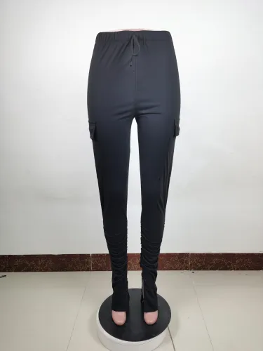 Plain High Waist Slit Bottom Stack Pants