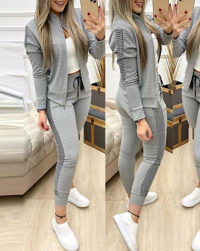 Casual Top and Pants Zipper Sweatsuit