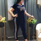 Plus Size African Style Sequin Butterfly Slit Top and Pants Set