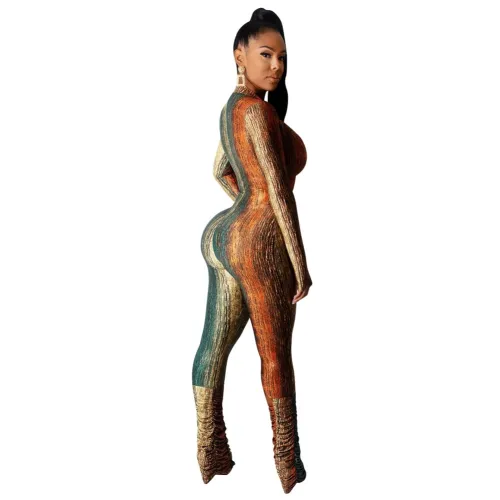 Trendy Print Zip Up Stacked Jumpsuit