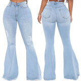 Stylish High Waist Ripped Bell Bottom Jeans