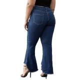 Plus Size High Waist Irregular Bell Bottom Jeans