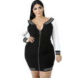 Plus Size Contrast Black & White Zip Up Sweat Dress