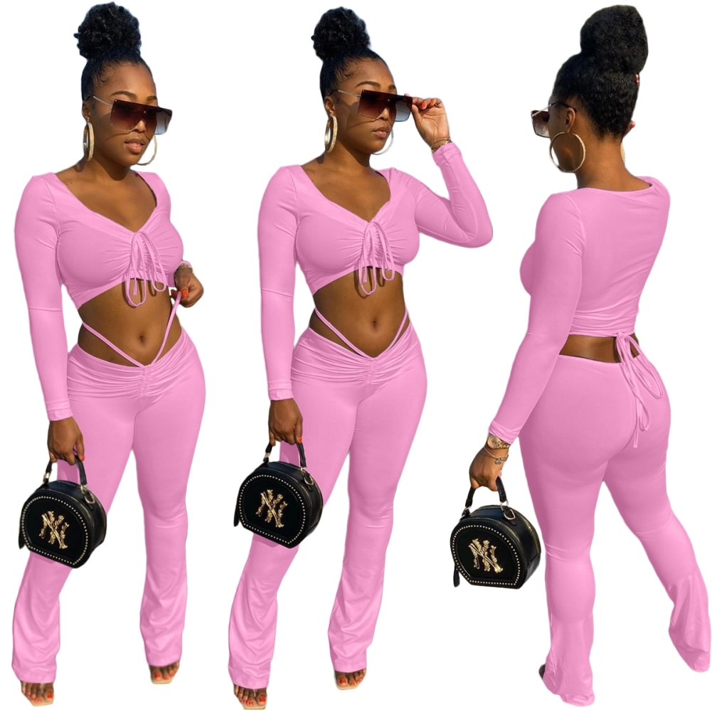 Plain Color Sexy Crop Top and Pants Two Piece Outfits US$ 7.79 - www ...