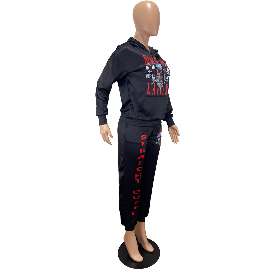 Graphic Black Sweatsuit with Hood On Sale For US$ 9.67 - www.lover-pretty.com