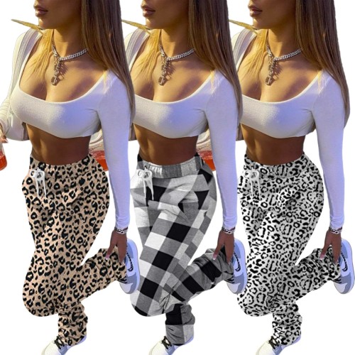 Stylish Leopard Print Drawstrings Casual Pants