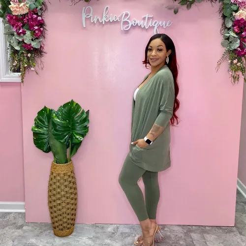 Casual Plain Cardigan and Pants Two Piece Set