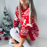 Christmas Print Long Sleeve Mini Sweater Dress