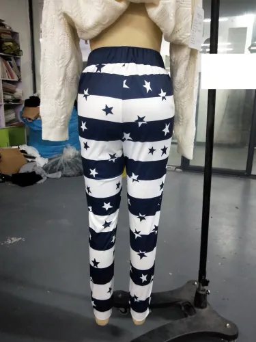 Casual Elastic Waist Print Striped Pants