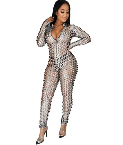 Hollow-Out Party Metallic Jumpsuit