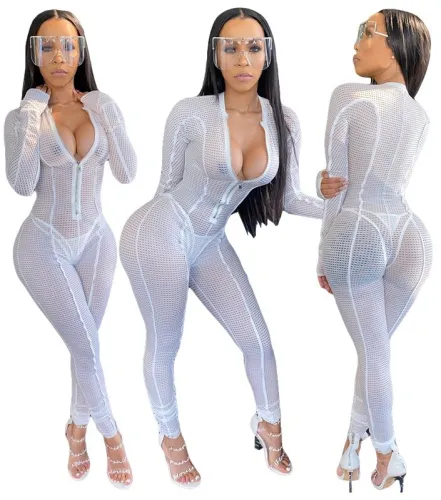 Sexy See Through Mesh Bodycon Jumpsuit