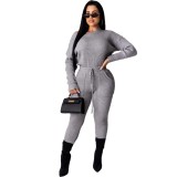 Casual Solid Ribbed Top and Pocketed Pants Set
