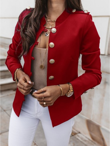 Trendy Plain Color Button Up Vintage Jacket