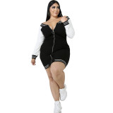 Plus Size Contrast Black & White Zip Up Sweat Dress