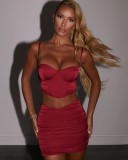 Sexy Cami Crop Top and Ruched Mini Skirt Set