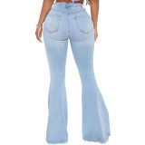 Stylish High Waist Ripped Bell Bottom Jeans