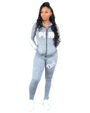 Trendy Letter Print Zipper Tracksuit