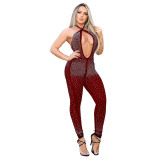 Sexy Rhinestone Halter Backless Jumpsuit