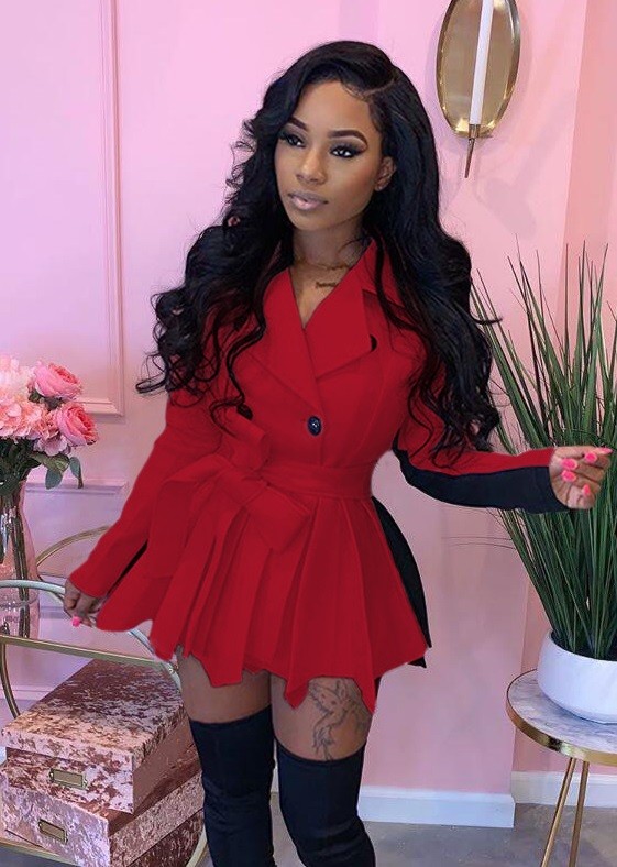 Contrast Peplum Coat and Shorts Two Piece Set