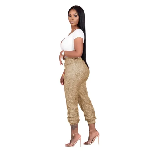 Sequin Casual High Waist Pants