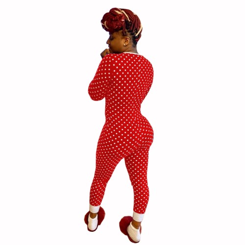 Christmas Polka Dot Print Pajamas Jumpsuit for Women