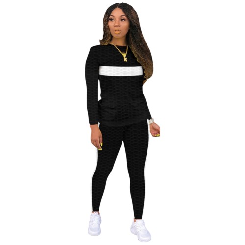Contrast Panel Leisure Top and Pants Set