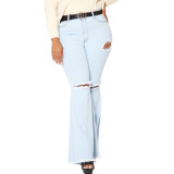 Plus Size High Waist Ripped Bell Bottom Jeans