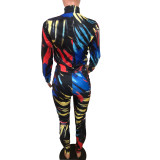 Sexy Multi Color Print Long Sleeve Jumpsuit