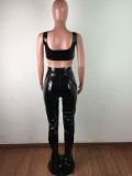 Black Sexy PU Leather Bra and Pants Set
