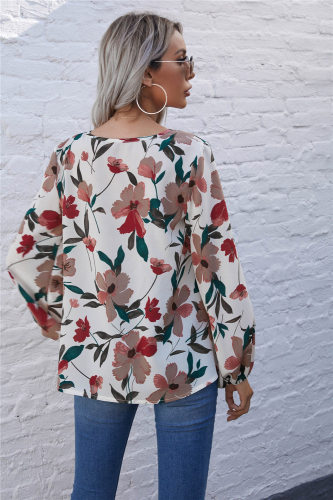 Floral V-Neck Long Sleeve Casual Top