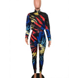 Sexy Multi Color Print Long Sleeve Jumpsuit