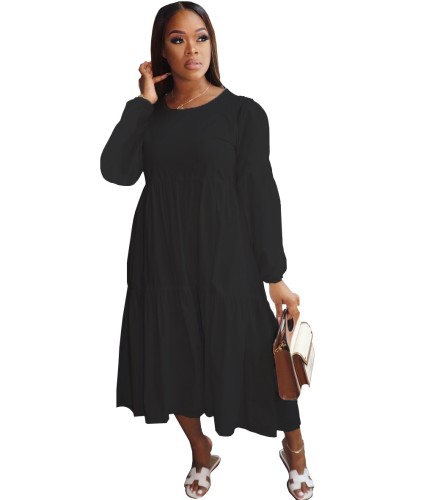 Black Fit-and-Flare Casual Midi Dress