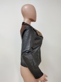 Black PU Leather Zip Up Short Jacket