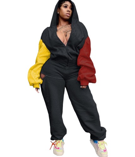 Contrast Cutout Hooded Tracksuit