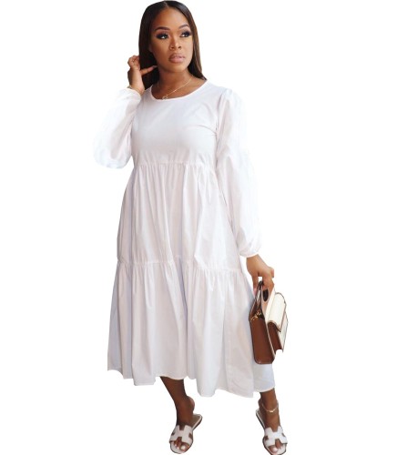 White Fit-and-Flare Casual Midi Dress