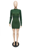 Sexy Solid Long Sleeve Mesh Patchwork Bodycon Dress