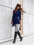 Plain Long Casual Blazer with Belt