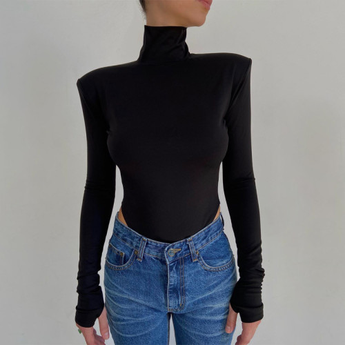 Solid Sexy Cutout Back High Neck Bodysuit