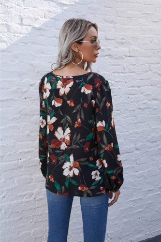 Floral V-Neck Long Sleeve Casual Top