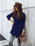 Plain Long Casual Blazer with Belt