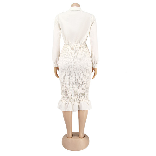 Elegant Wrap Bodice Shirred Midi Dress