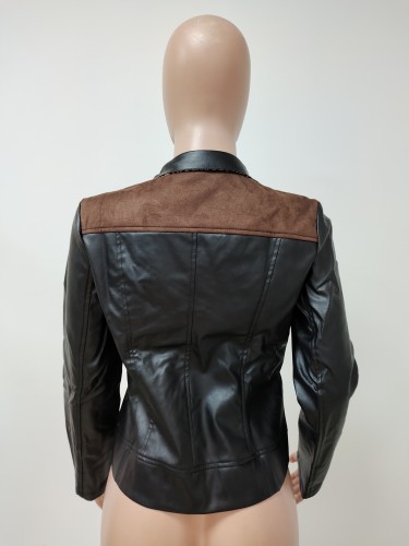 Black PU Leather Zip Up Short Jacket