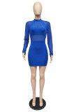 Sexy Solid Long Sleeve Mesh Patchwork Bodycon Dress