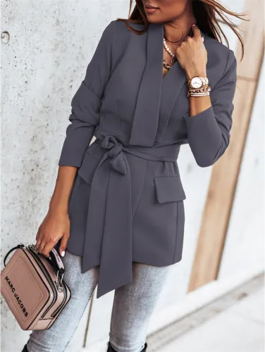 Plain Long Casual Blazer with Belt