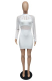 Sexy Solid Long Sleeve Mesh Patchwork Bodycon Dress
