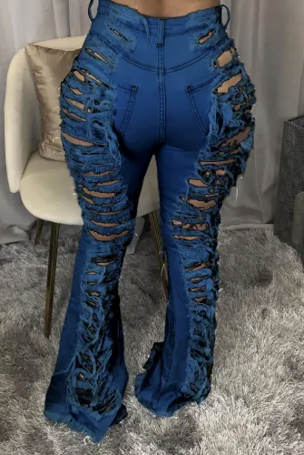 Sexy High Waist Ripped Distressed Flare Jeans