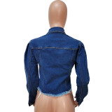Stylish Ripped Rhinestone Short Denim Jacket