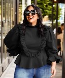 Plain Color Frilled Peplum Top