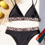 Black Leopard Details High Waist Bikini Set